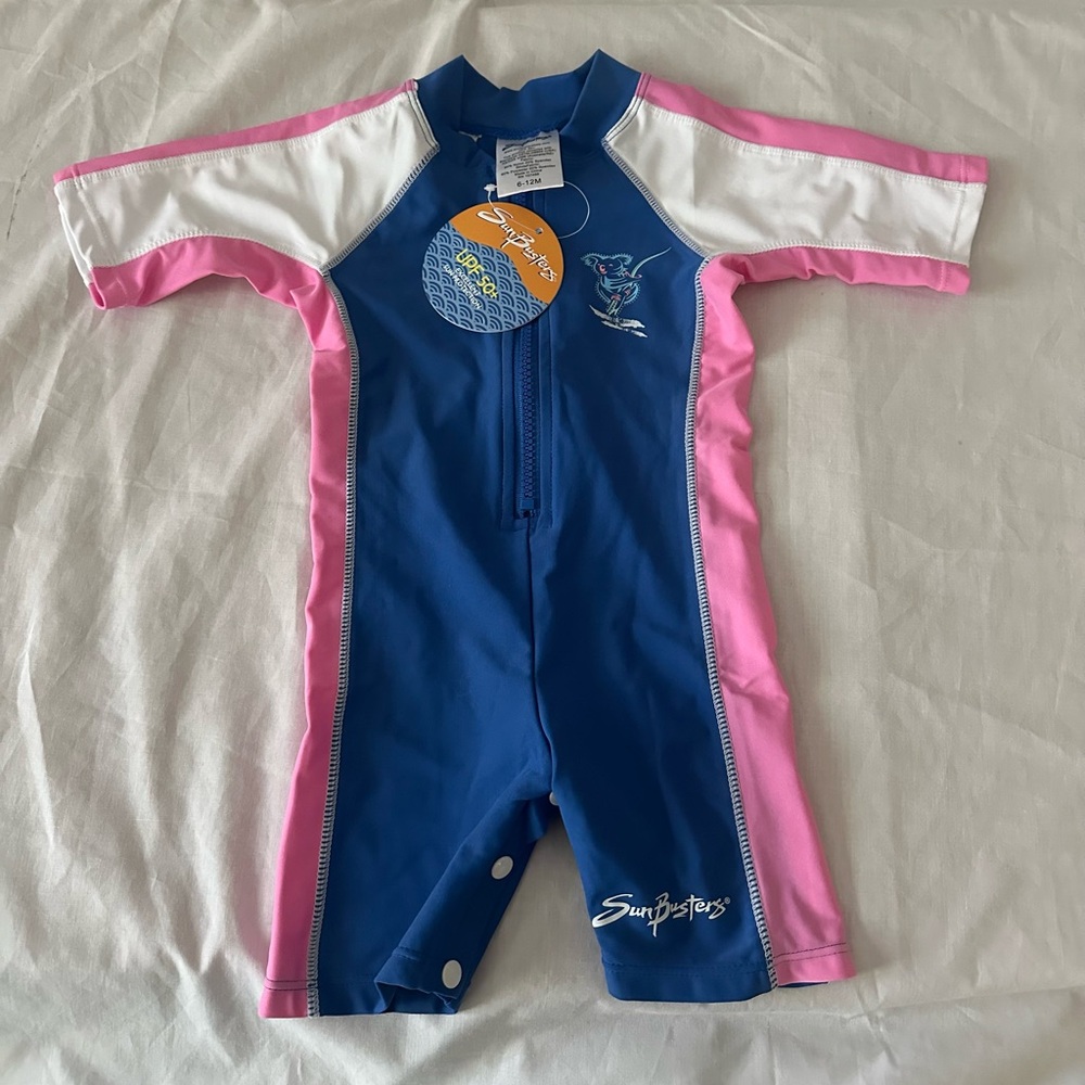 SunBusters Kids Blue and Pink Swim Rashguard
